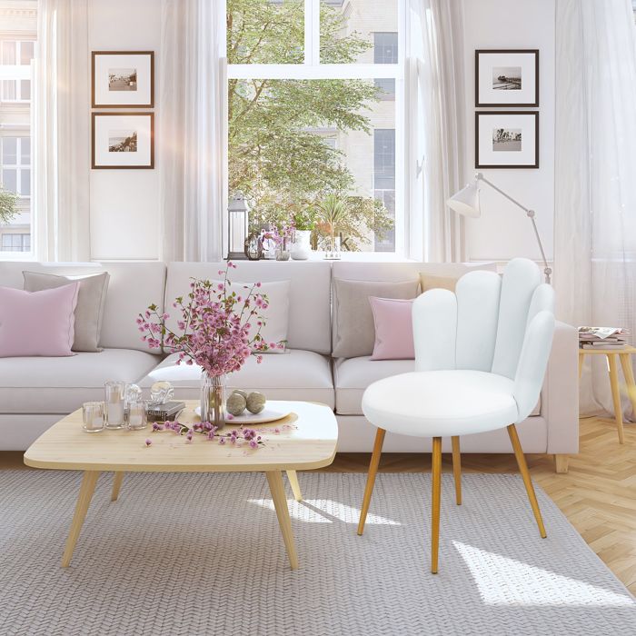 TactFire Fauteuil Coiffeuse Rose Pétale – Chaise Élégante Velours Avec Coussin Nœud, Pieds Métal Doré