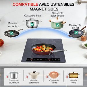 Hermitlux plaque de cuisson induction electrique 2 feux encastrable zones flexibles, 9 niveaux de puissance et fonction booster avec curseur de réglage et minuterie, 30 cm, 3500 W