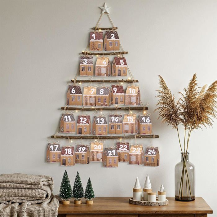 Calendrier De L'Avent Tissu à Remplir 2025 - 24 Pochettes XXL Tapisserie Murale Pour Noël