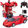 Voiture Télécommandée Transformers Jouet Voiture De Sport Modifié Déformation Robot pour Cadeaux Enfants de 4 à 14 Ans-Rouge-0