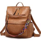 TSINCHIN Sac a dos femme elegant grand cuir PU pour college, randonnée, week-ends, voyage - Marron