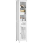 SoBuy Meuble Colonne Salle de Bain, 1 Porte en Rotin, 1 Tiroir, 3 Compartiments Ouverts, Étagère Réglable, 35x32x161, Blanc