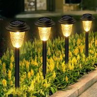 4 Pièces Lampe Solaire Exterieur Jardin, Lumiere Solaire Exterieur avec Colorée LED et Lumière Blanche Chaude, Étanche Lampe