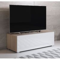 Meuble TV 1 porte | 100 x 32 x 40cm |  Sonoma et Blanc Finition brillante |  |  LUKE H1