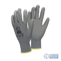 ECD Germany 12 Paires de Gants de Travail en PU - Taille 8-M - Couleur Gris - Élastique - Protection