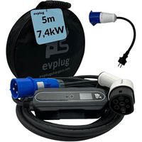 Evplug Chargeur EV Portable Voiture Electrique (Type 2 | 5m | + Adaptateur, 7,4kW | 32A)