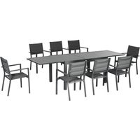 Ensemble de jardin 8 personnes chaises empilables table extensible 135/270L cm alu. textilène gris 270x90x75cm Noir
