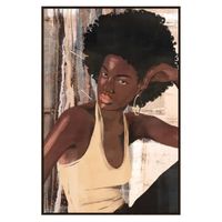 Tableau décoratif Peinture à l'huile à la main Femme africaine, Toile encadrée Couleurs marron, décoration murale élégante ethnique