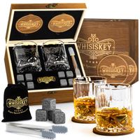 Whisiskey Verres à Whisky set - 2 Verre à Whisky - Coffret Cadeau - Rocks Pinces, sous-Verres, Pierres a Whisky & Verres