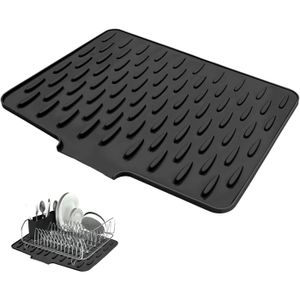 PrimeMatik Tapis De Séchage Vaisselle En Silicone 446x203 Mm Noir - Égouttoir Pliable Et Facile à Nettoyer