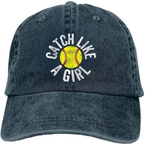 CASQUETTE Attrapez comme une fille Softball Catcher Cowboy Denim Hat Unisex Hip Hop Black Baseball Caps[3222]