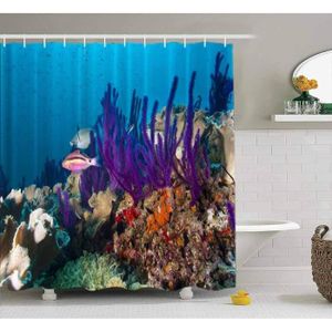 Bonhause Rideau de Douche Tortue de Mer Corail Oc/éan 180 x 180 cm Rideau Douche Tissu Polyester Anti Moisissure Imperm/éable Rideau de Salle de Bain avec 12 Anneaux Crochets pour Baignoire