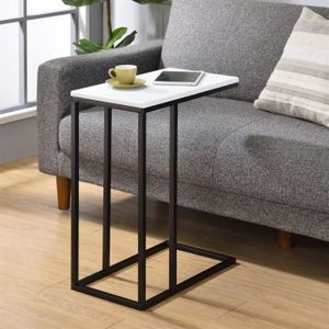 TABLE D'APPOINT Table d'appoint DEBORA - IDIMEX - Bout de canapé moderne industriel - Plateau MDF blanc - Cadre métal noir
