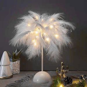 Bricolage créatif plume lampe de table lumière blanche chaude arbre plume  abat-jour fille led lampe décoration mariage rose blanc anniversaire (h)