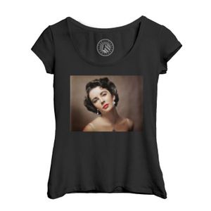 T-SHIRT T-shirt Femme Col Echancré Noir Elizabeth Taylor Actrice Photo de Star Célébrité Vieux Cinéma Original 9