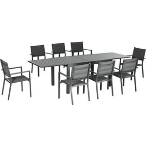 Ensemble table et chaise de jardin Ensemble de jardin 8 personnes chaises empilables table extensible 135/270L cm alu. textilène gris 270x90x75cm Noir