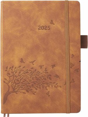 Agenda Organiseur 5 Ans Non Daté Arpan - Format A5, Couverture Simili Cuir, Fermeture Bouton - Papier Crème 80g/m², Poches Intégrées - Slogan Motivant, Couleur Crème