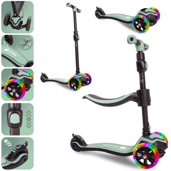 Trottinette 3 Roues Deryan Harvey Pour Enfants : Hauteur Réglable, Roues LED, Pliable, Dès 3 Ans Et Jusqu'à 50 Kg