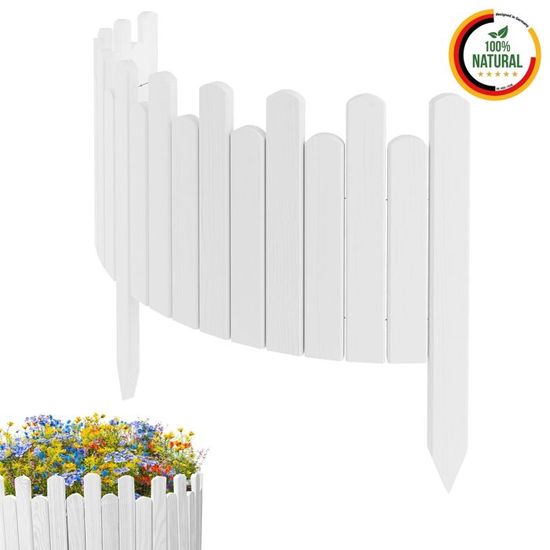 Floranica Rollborder Clôture Flexible en Bois de pin 200 x 10 c Blanc Bordure de Parterre de