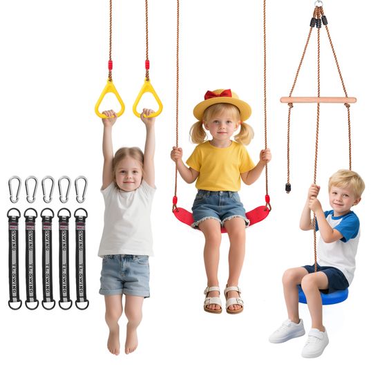 Trapèze Balançoire Enfants – Anneaux De Gymnastique En Bois – Corde Réglable – Intérieur/extérieur – Charge 100 Kg