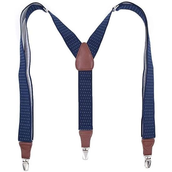 Bretelles Homme Decalen Larges Réglables Élastique - Extra Fort, 3 Clips, Noir, Taille Unique