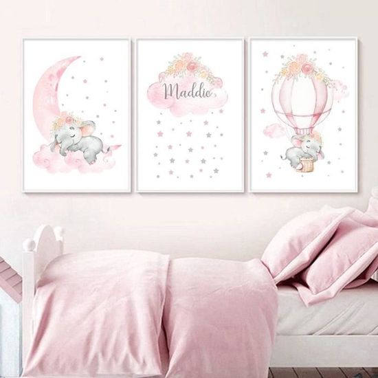 Lot De 3 Affiche Ourson Bébé Lune Avion Ballon Nuage Etoiles Tableau Animaux Garcon Chambre