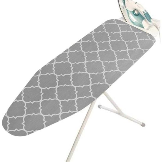 Housse De Planche à Repasser Extra Large XXL - 100% Coton, Rembourrage épais, Motif Floral Gris - Facile à Installer Et Résistante