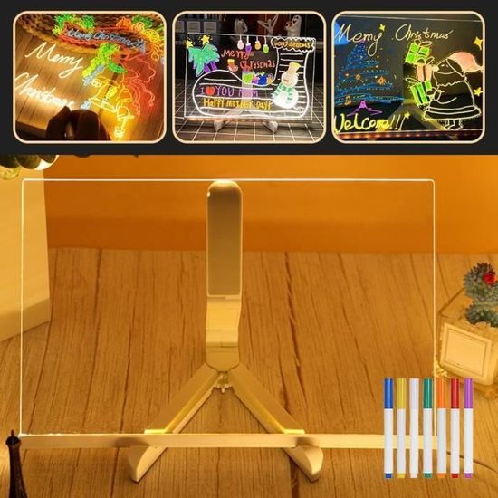 Tableau Lumineux à LED 35x26 Cm - Ardoise Effaçable Avec Stylet 7 Couleurs, 4 Modes D'éclairage - Surface Acrylique Anti-rayures - Cadeau Créatif Pour Enfants - 2