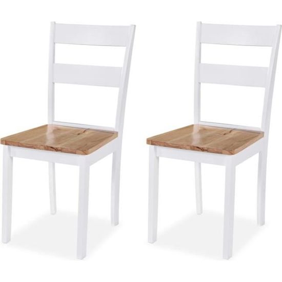 Excellent -Lot de 2 Chaises de salle à manger Chaise de Salon Moderne Fauteuil Chaise de cuisine Blanc Bois d'hévéa massif #334799
