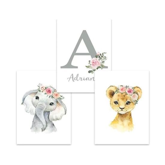 Affiche Personnalisée Prénom Enfant - Thème Safari Jungle, Toile 30x40cm Sans Cadre