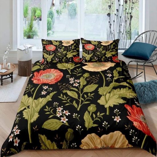 Housse de Couette 140x200 fleur plante coquelicot Imprimée Microfibre
