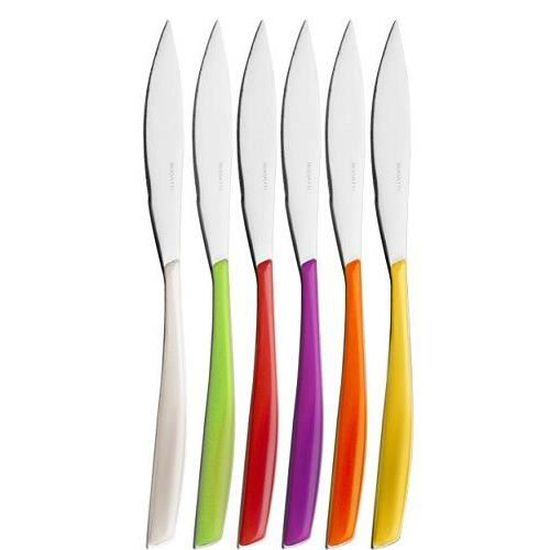 Ménagère 6 Pièces Cuillères à Moka Bugatti - Acier 18/10, Manche SAN Orange Et Blanc Motif Pois - Boîte Cadeau
