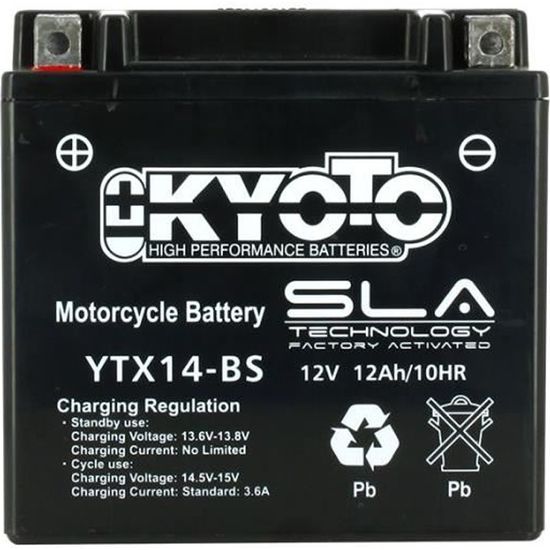 Batterie SLA Kyoto pour Moto Aprilia 1000 ETV caponord 2001 à  2007 YTX14-BS / 12V 12Ah