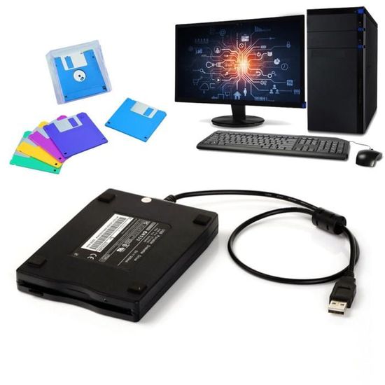Lecteur de disquette USB 3,5 pouces Usb Externe Floppy Disk Drive Portable  1,44 Mb Usb Drive Plug et pour PC, etc(1pc, noir)