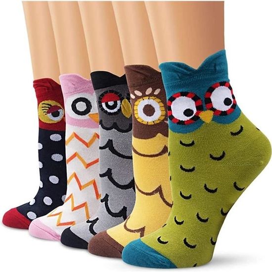 Chaussettes Pour Femme,5 Paires,Motif à Animaux Chat Chien Kawaii