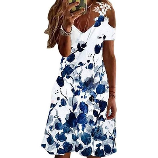 RPAEOY Robe Femme Élégante à Manches Courtes Volantées - Robe Moulante Col V Pour Soirée Cocktail