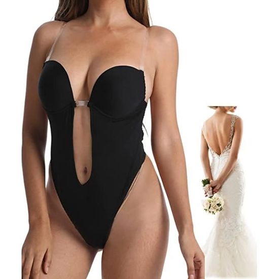 Body Femme Dos Nu Invisible Push-up - Gainant, Sans Couture, Bretelles Transparentes, String Intégré