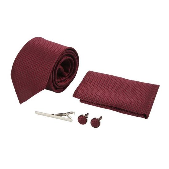 Ensemble Cravate Rayée + Foulard + Boutons De Manchette - Coffret Cadeau Homme - Mariage, Bureau