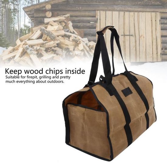 Flkwoh Sac De Transport Pour Bches, Toile Sac Bche Chemine Sac Porte-bches  De Bois De Chauffage Sac De Transport En Bois Anses De Sac En Bois Pour Ca