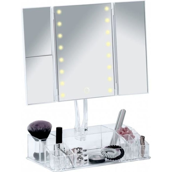 Miroirs - Miroir LED à poser avec organiseur - Fanano 39 cm Blanc