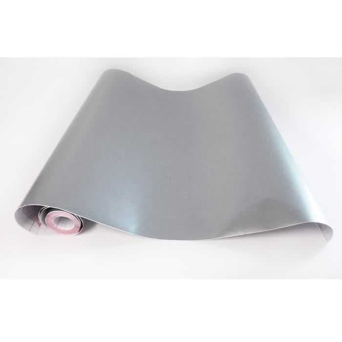 Rouleau adhésif ASPECT METAL BROSSE ARGENT (1 m x 45 cm) - Vinyle auto-adhésif - Décoration- Pose facile et rapide - Cuisine,