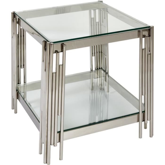 Table d'appoint BELGRAVE Gris - plateau Verre pieds Metal 55 x 55