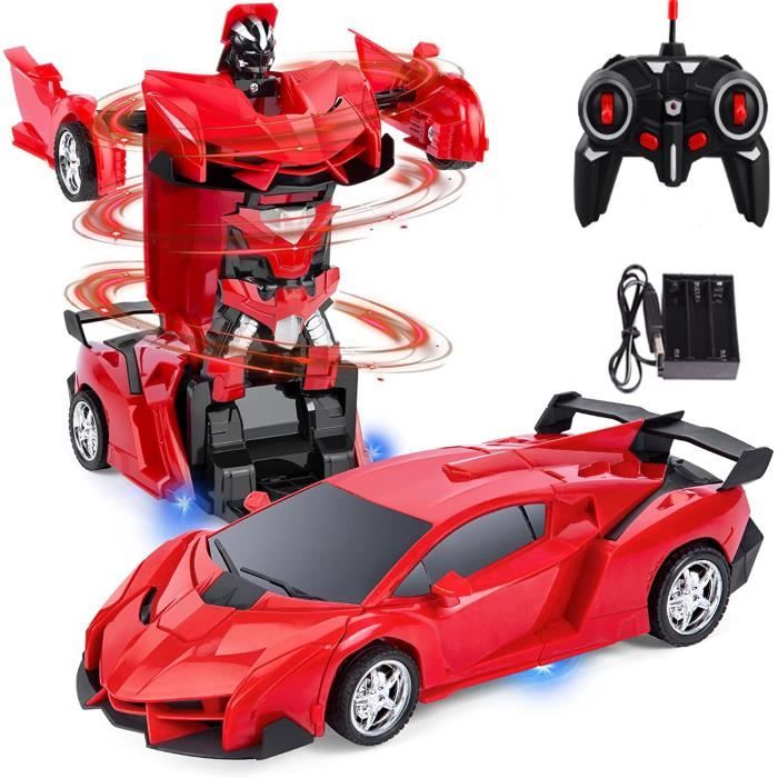 Voiture Télécommandée Transformers Jouet Voiture De Sport Modifié Déformation Robot pour Cadeaux Enfants de 4 à 14 Ans-Rouge