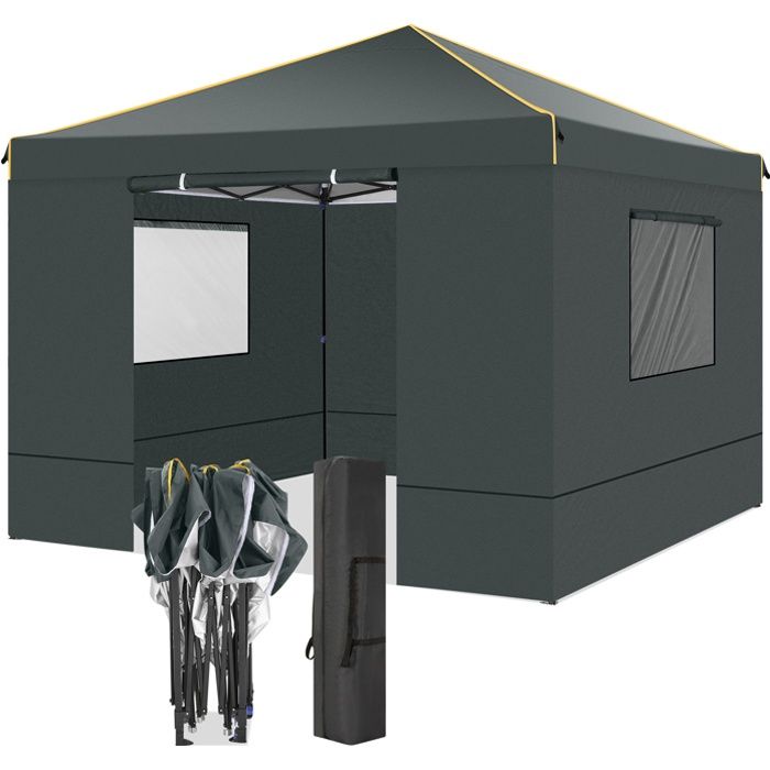 3x3m tonnelle jardin tente de camping pique nique étanche pliant avec 2 portes et 2 fenêtres Vert