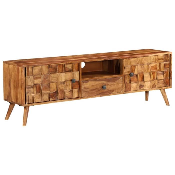 Meuble télé buffet tv télévision design pratique bois sesham massif avec finition miel 140 cm 2502185