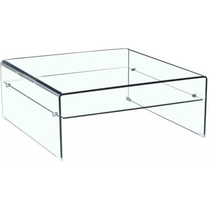 Table basse verre trempé design carré avec étagère vitrée - ICE