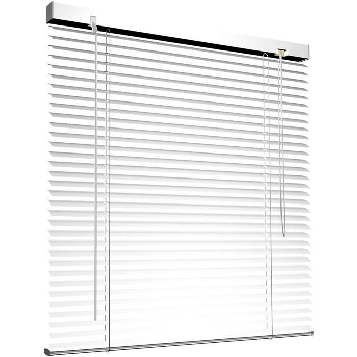 Store vénitien en Aluminium pour fenêtres et Portes - sans pré-perçage, Clips de Serrage Inclus - 45 x 130 cm Blanc
