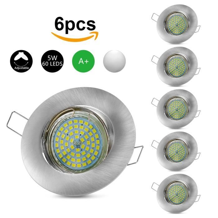 6 Pack Spots LED Encastré GU10 5W 500lm Spots de Plafond AC 230V Blanc Froid 5000K Lampe Plafonnier Projecteur Encastrable Étanche