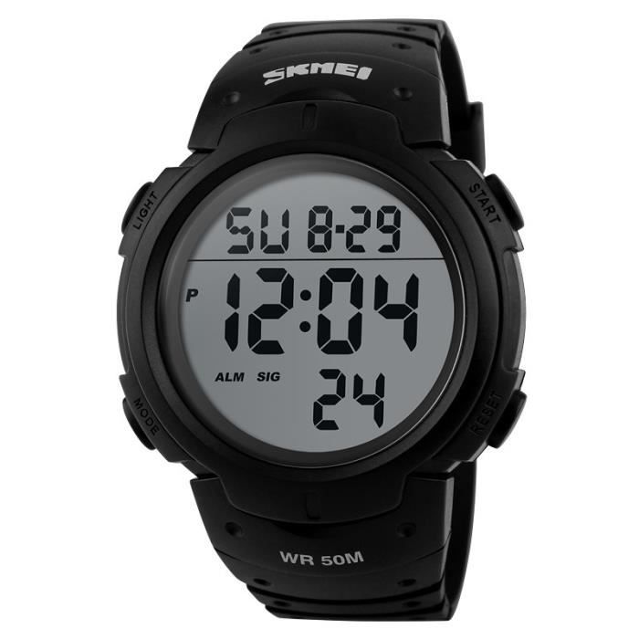 Montre Homme Sport étanche avec Alarme/Chronomètre, Large Poignet Militaire avec rétro-éclairage LED