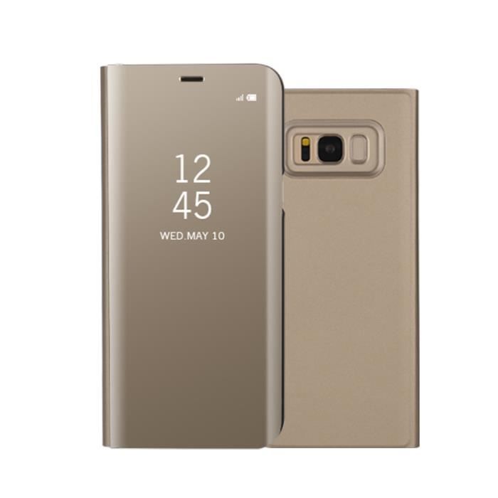 Miroir Étui Samsung galaxy S8 –Support Housse Translucide Coque Protection Fonction Veille/Sommeil - Flip-free répondre Appel
